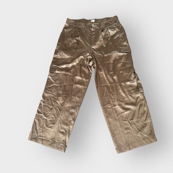 NEW A New Day gold satin wide leg pleated cargo trouser pants - Picture 2 of 7